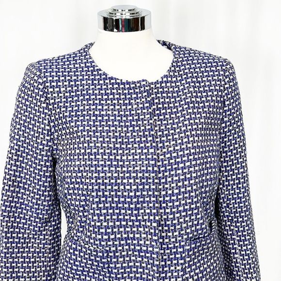 J. Crew Blue and White Silk Blend Tweed Blazer Jacket w Gold Threads Size 4 - Picture 8 of 12
